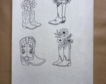 Western Embroidery Patterns: Cowboy Boots and Wildflowers - Physical Printed Pattern