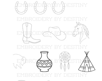 Western Minis Hand Embroidery Patterns - Southwest, Cowboy Motifs - Printed