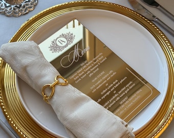 Spiegel goud acryl trouwmenu: modern receptiedecor