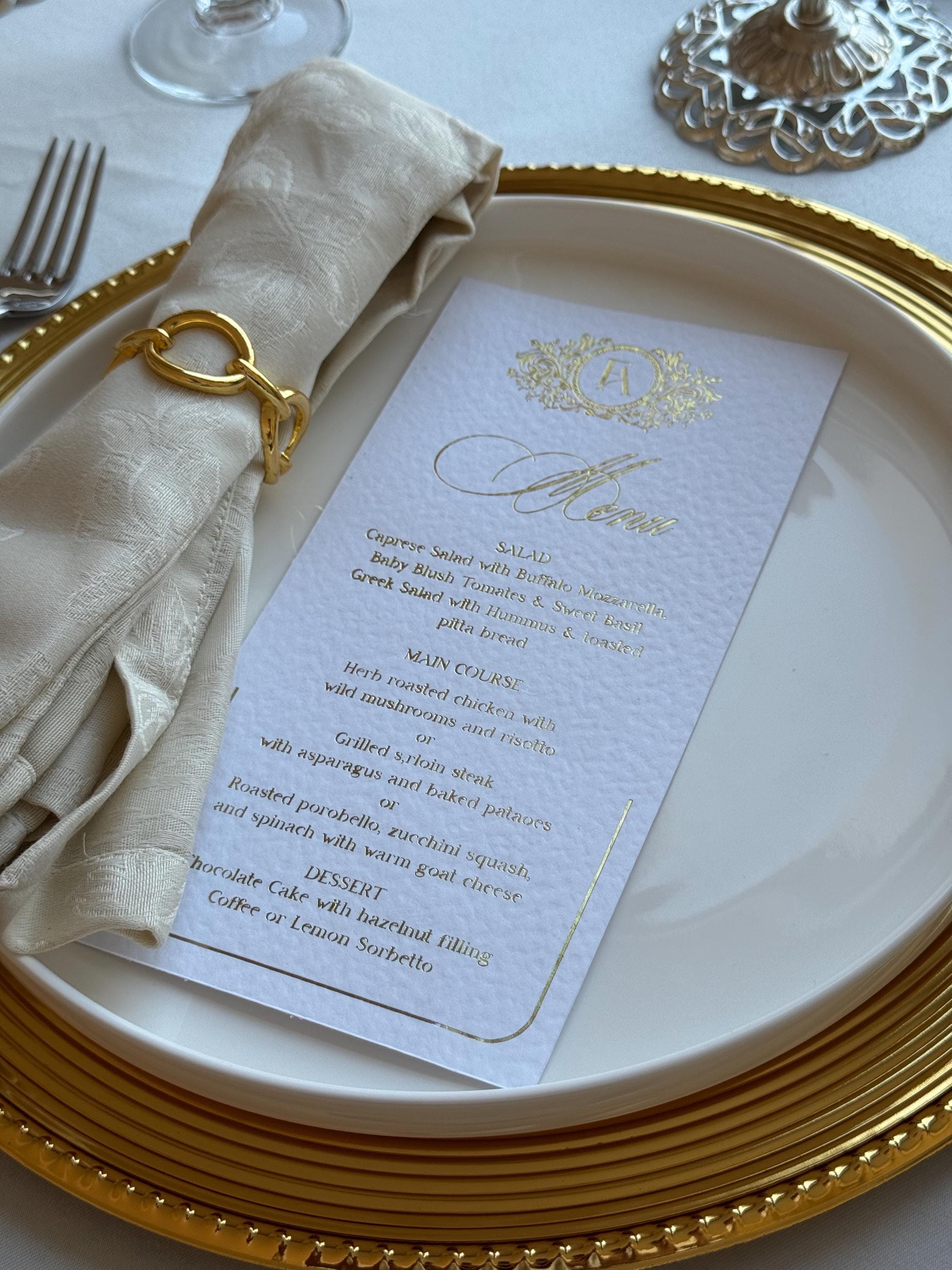 Custom Unique Wedding Table Menu Cards: Gold Foil, Textured Paper - Etsy