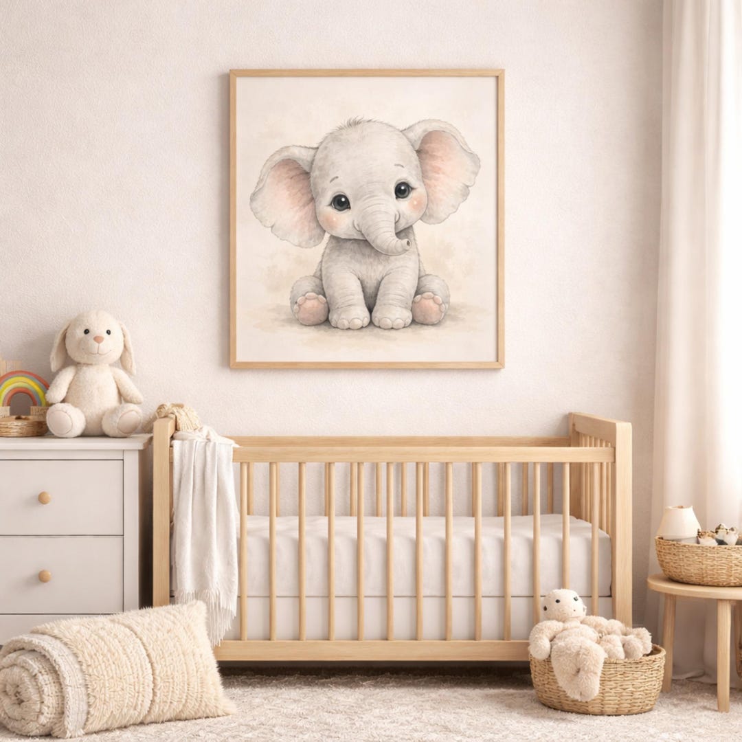 Baby Elephant Nursery Print | Neutral Safari Nursery Wall Art ...