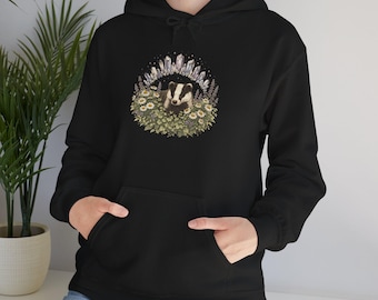 Hoodie Dachs Wiese Kristalle | Waldtier-Blumengraphik