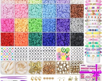 Friendship Bracelet Kit: 24-Color Polymer Clay Beads with Charms