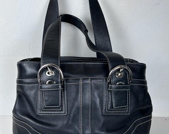 Vintage COACH Y2K Soho Hamptons Black Leather Signature Satchel