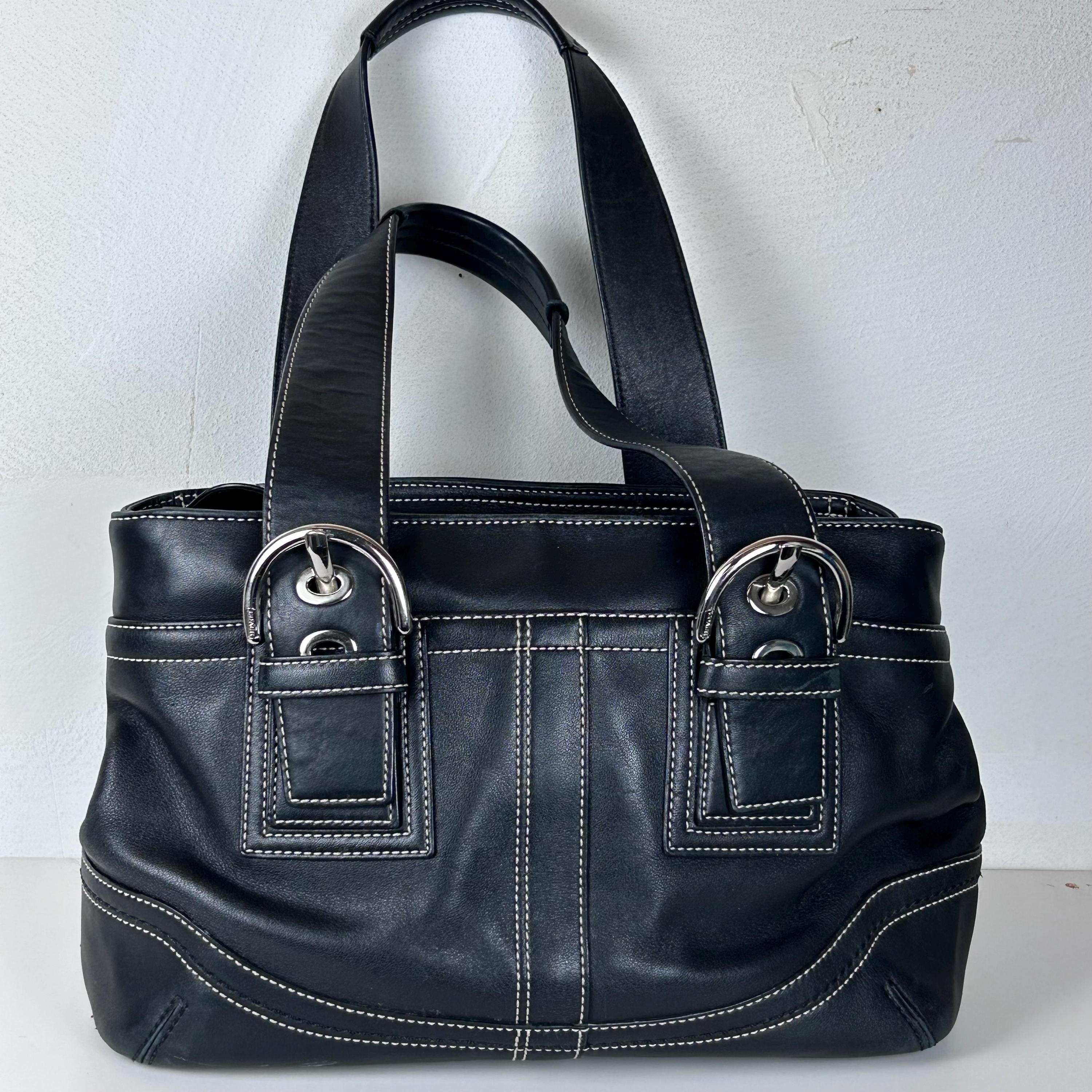 Vintage Coach Soho Leather Tote Black Shoulder Bag Contrast Stitch