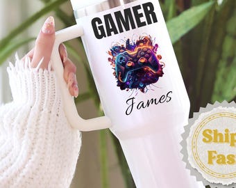 Personalized Gamer Tumbler 40oz Custom Name Gamer Gift Cup Gamer Travel Mug Gamer To Go Cup Gamer Tumbler Cup Gamer Gift For Boyfriend Men