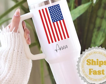 USA Patriotic American Flag Personalized Tumbler 40oz Custom Name July 4th Independence Day Gift Cup 4th of July Travel Mug USA To Go Cup