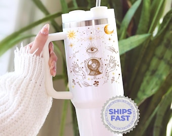 Witch Hand Tumbler Personalized 40oz Custom Tarot Witchy Tumbler for Magic Witchcraft Fortune Teller Gift Cup Moon Phase Celestial Tumbler