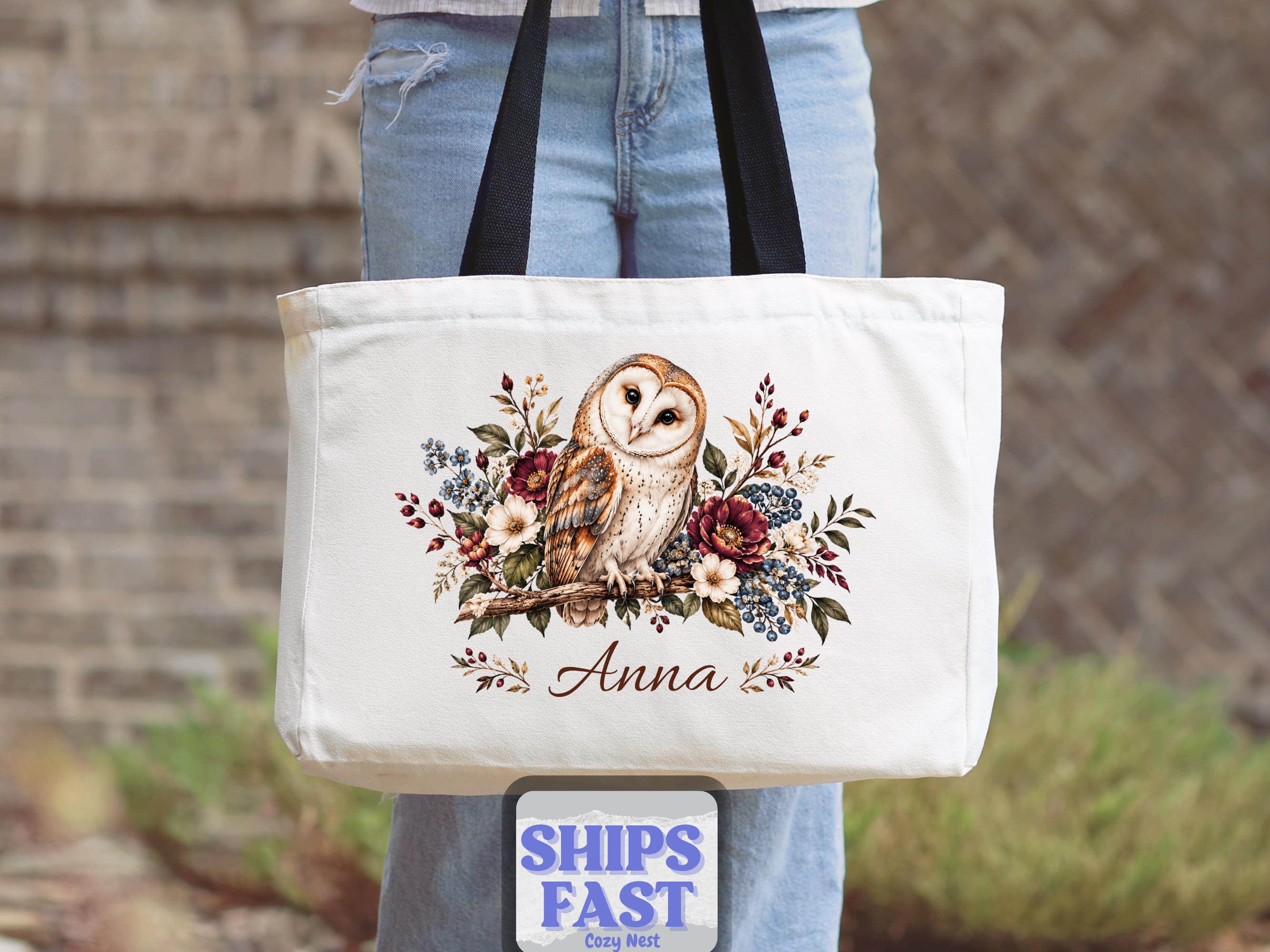 Personalized Owl Tote Bag Customized Owl Tote Bag Owl Lover Tote Bag Owl Owner Tote Bag Owl Mom Tote
