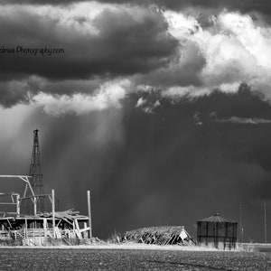 Barn in Iowa with a storm black and white fine art infrared photography print or metal wall art