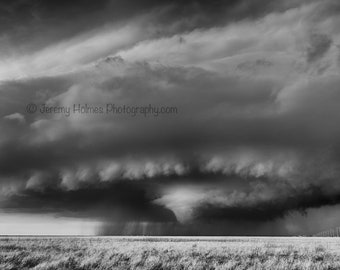 Oklahoma Tornado supercell thunderstorm black and white fine art photography print