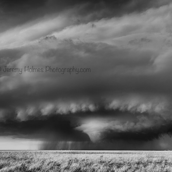 Oklahoma Tornado supercell thunderstorm black and white fine art photography print