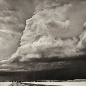 Oklahoma supercell thunderstorm  black and white fine art photography print sepia toned