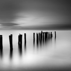 Ocean pier black and white minimalist fine art photography print