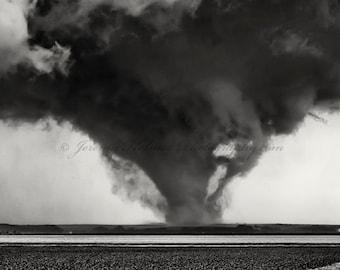 Black and White fine art print of an amazing supercell with Tornado in Nebraska.