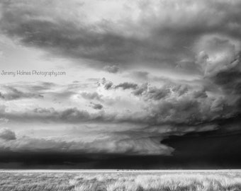Oklahoma supercell thunderstorm black and white fine art photography print