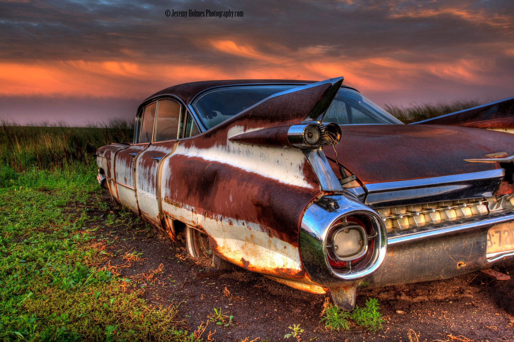 1950s Cadillac With Fins at Sunset Rusting Away in South Dakota