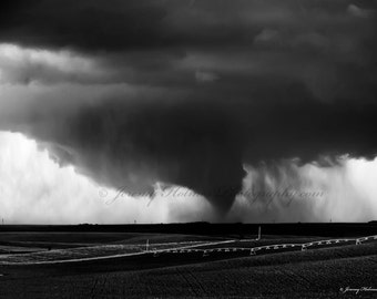 Black and White fine art print of an amazing supercell with Tornado in Nebraska.