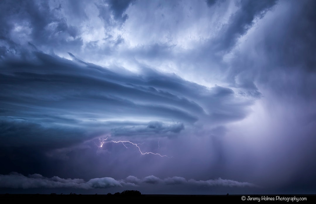Supercell With Lightning Bolt at Night Shot in Texas - Etsy