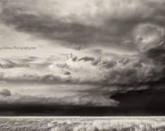 Oklahoma supercell thunderstorm black and white sepia fine art photography print