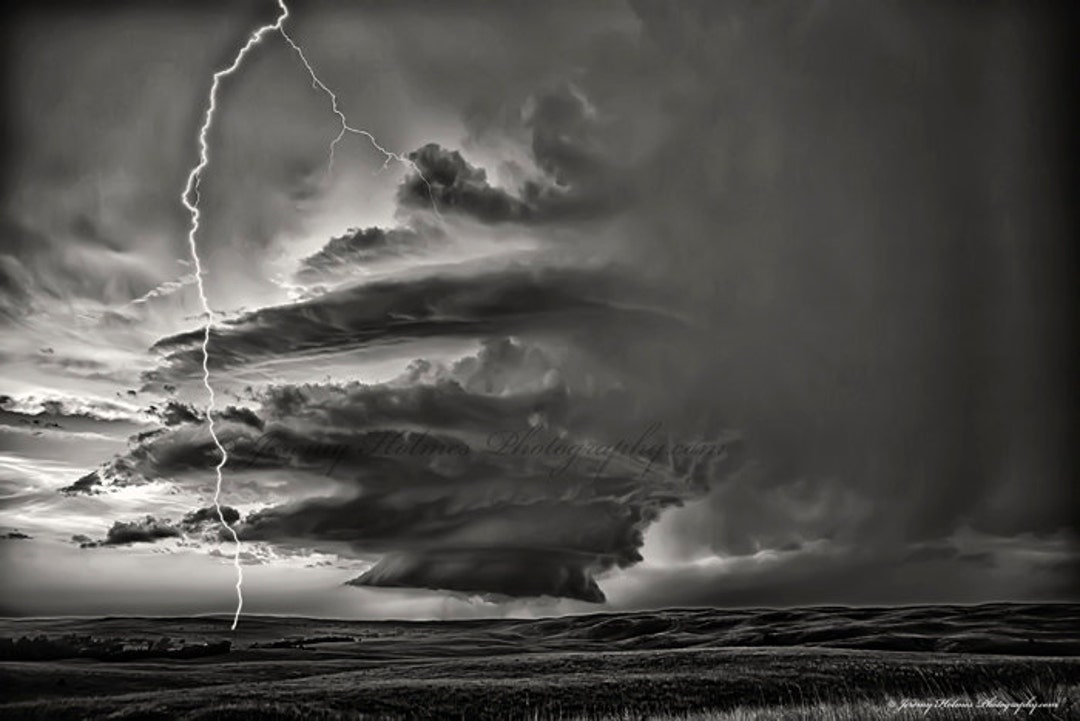 Black and White Fine Art Print of an Amazing Supercell With Lightning ...