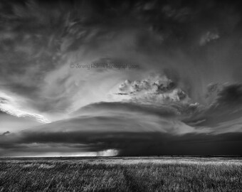 Supercell thunderstorm in Texas print in black and white