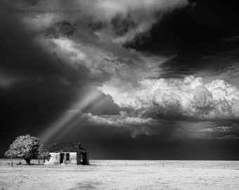 Kansas abandon house and storm black and white fine art photography print