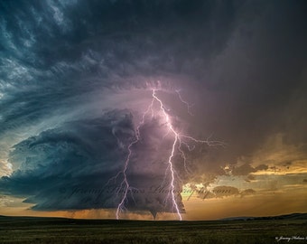 Supercell Thunderstorm With Tornado and Lightning Bolt in | Etsy