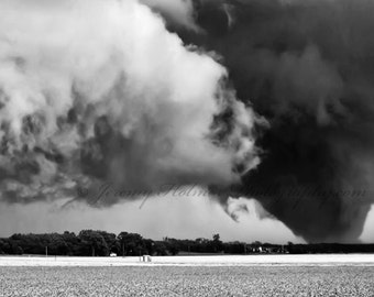 Black and White fine art print of an amazing supercell with Tornado in Nebraska.