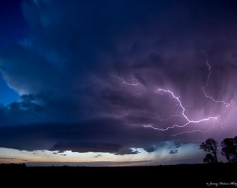 Fine Art Photography Print of a supercell thunderstorm with lightning near woodward,OK