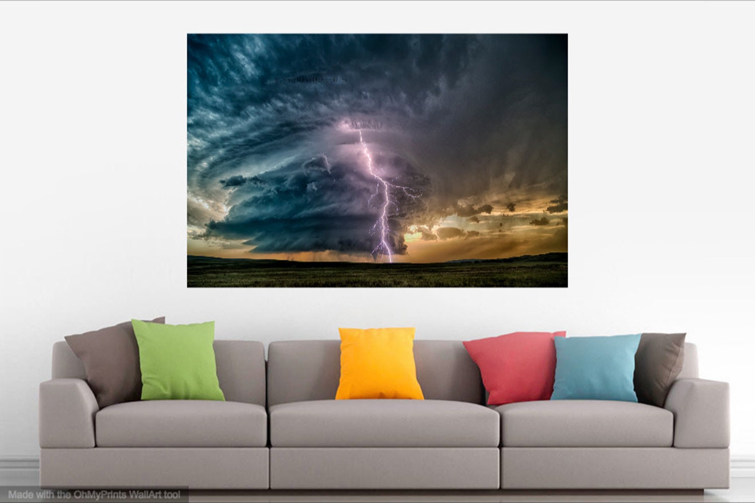 Supercell Thunderstorm With Tornado and Lightning Bolt in Nebraska Fine ...