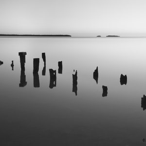 Old Florida pier black and white minimalist fine art photography print taken in flagler beach Florida