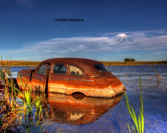 old car rusting away fine art photography print or metal wall art perfect for the garage wall