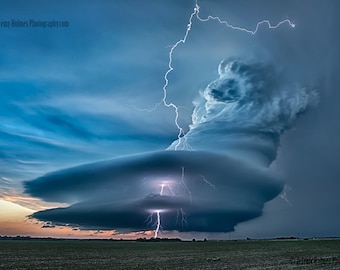 Fine art print of the most amazing supercell thunderstorm with lightning in Arcadia Nebraska. This prints amazing!!