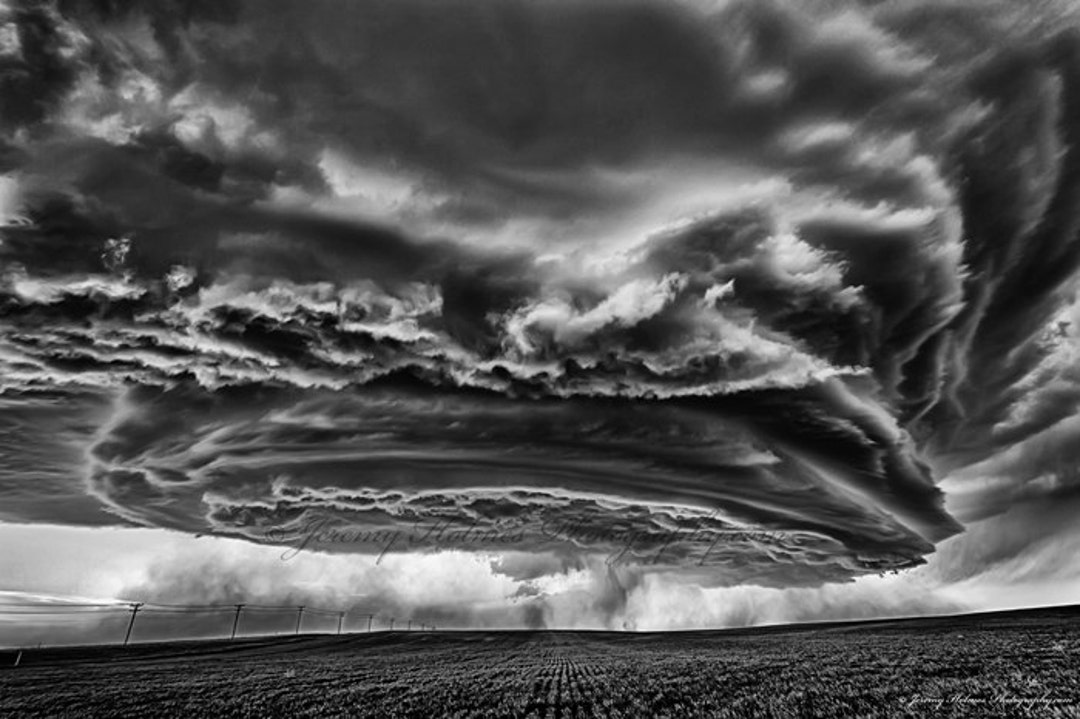 Black and White Fine Art Print of an Amazing Supercell With Lightning ...