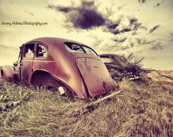 Old abandon Hot rod in North Dakota fine art photography print or metal wall art perfect for the garage wall