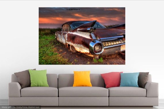 1950s Cadillac With Fins at Sunset Rusting Away in South Dakota