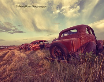 Old abandon Hot rod in North Dakota fine art photography print or metal wall art perfect for the garage wall