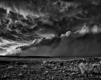 Fine art Black and white print of a supercell thunderstorm in TX