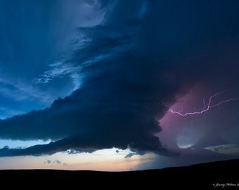 Fine Art Print of an amazing supercell thunderstorm with lightning in Nebraska