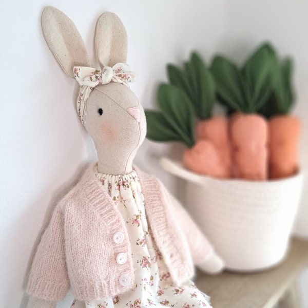 Lapin de Pâques fait main, doudou pour chambre de bébé, grande poupée lapin en peluche, jouet pour enfants en lin et coton, peluche pour enfants