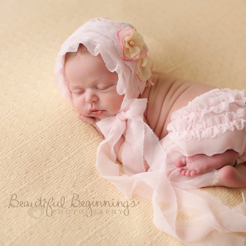 Newborn Pants Set. Baby Pink Chiffon Hat and Pants Set. Etsy