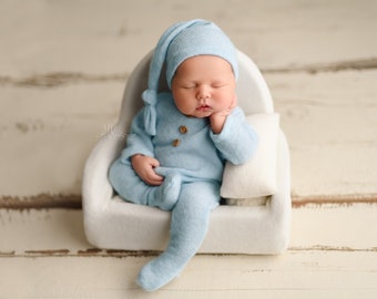 Newborn Knit Outfit, Baby Footed Pyjamas, Newborn Footed Romper, Newborn Sleepy Hat, Photography Prop Newborn Set, Newborn Photo Props