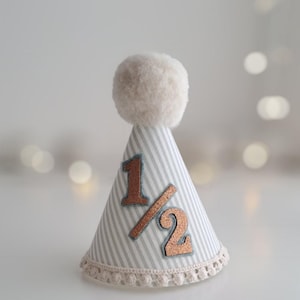 1st Birthday Sage Green and White Pinstripe Party Hat, Photo Prop Fabric Party Hat, Cake Smash Prop Party Hat, Photography Prop Party Hat