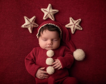 Newborn Outfit, Newborn Photography Prop Christmas Romper, Raspberry Red Christmas Girls pajamas, Baby Boy Photo Prop Christmas Santa Set