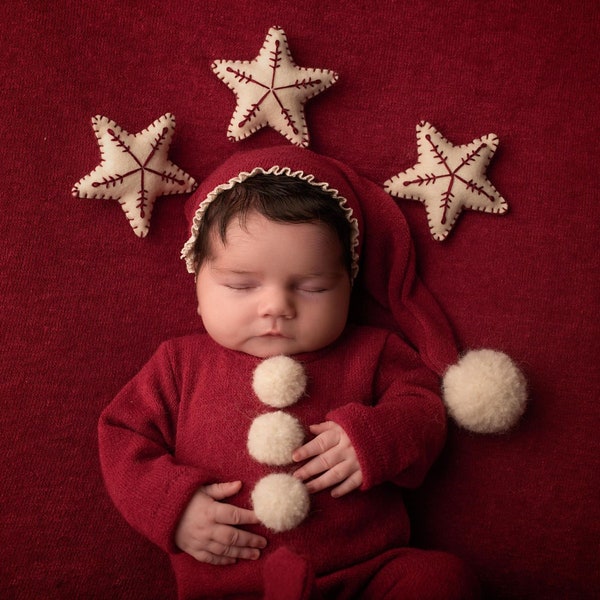 Tenue de nouveau-né, barboteuse de Noël accessoire de photographie pour nouveau-né, pyjama de Noël rouge framboise pour filles, ensemble de père Noël pour photo bébé garçon