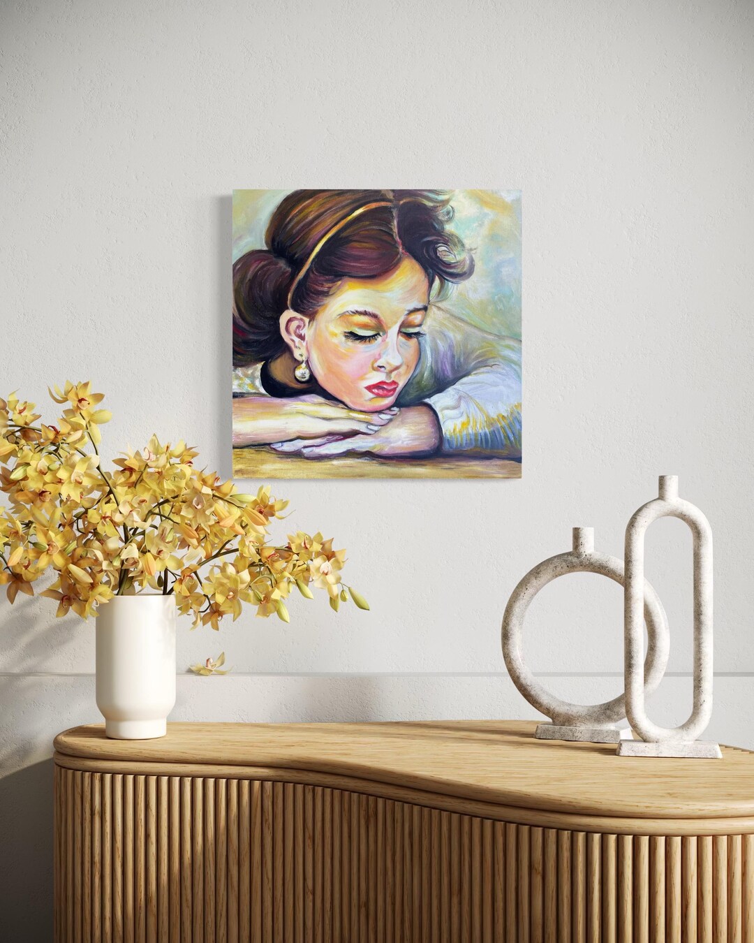 Emotional Woman Portrait Oil Painting: Melancholic Fine Art on Canvas ...