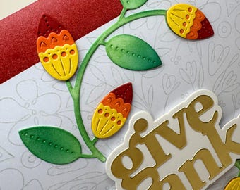 Give Thanks Thanksgiving Card | Handmade Fall Stylized Flower Card | Autumn Gratitude Greeting