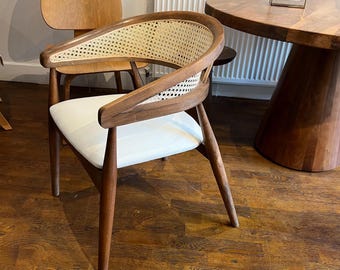 Mid-Century Moderner Rattan Holz Esszimmerstuhl - Cane Back Accent Chair