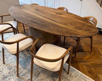 Mesa de comedor ovalada de nogal macizo - Mesa de sala de conferencias moderna de madera con forma de huevo